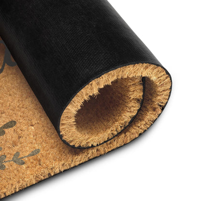 Coir Doormat: Come Back With a Warrant, Floral Accent, 24"x16"