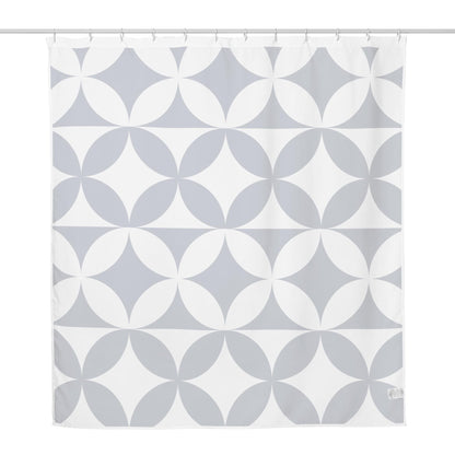 Geometric Shower Curtain, Navy Blue White Pattern, Water-Resistant Polyester, 71x74 Inch