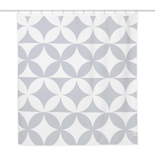 Geometric Shower Curtain, Navy Blue White Pattern, Water-Resistant Polyester, 71x74 Inch