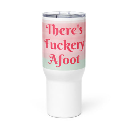 Travel mug with a handle. Holds 25oz.